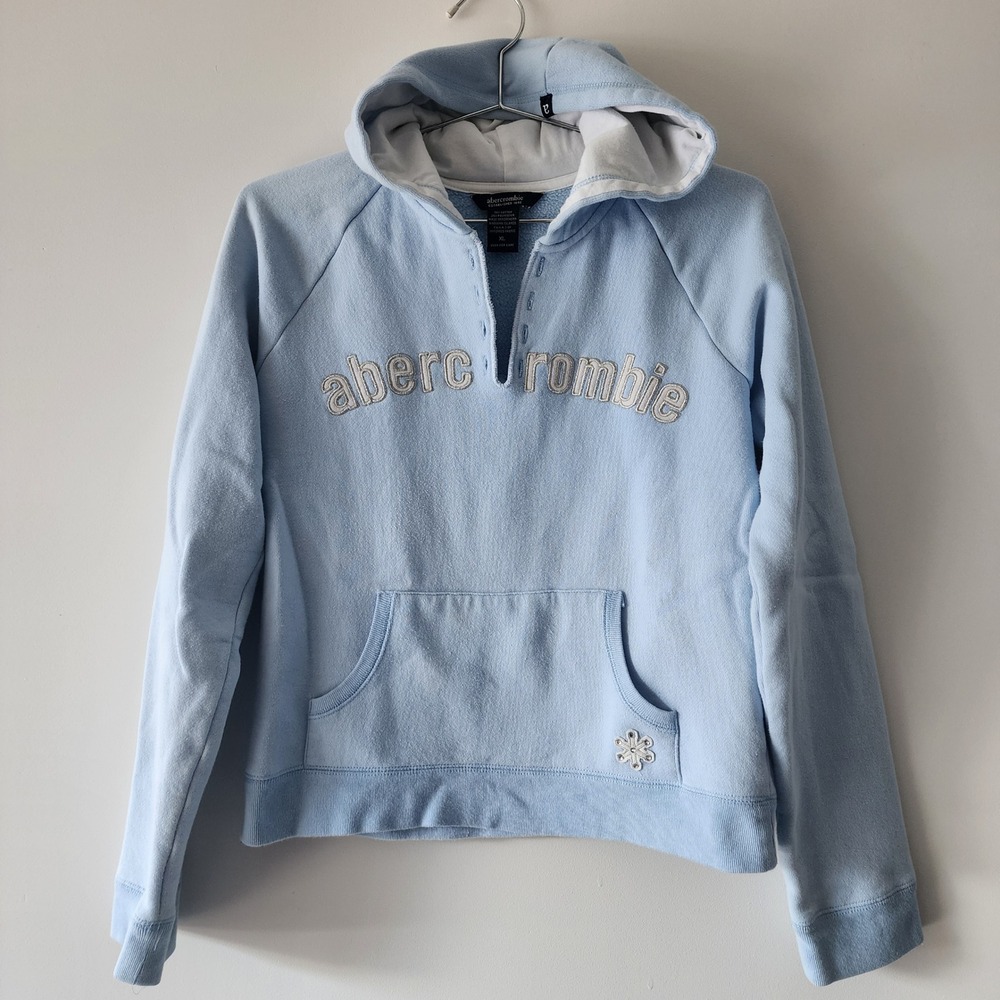 Abercrombie Hoodie Girl's XL Blue Y2K Style Preppy Fleece Sweatshirt Cozy